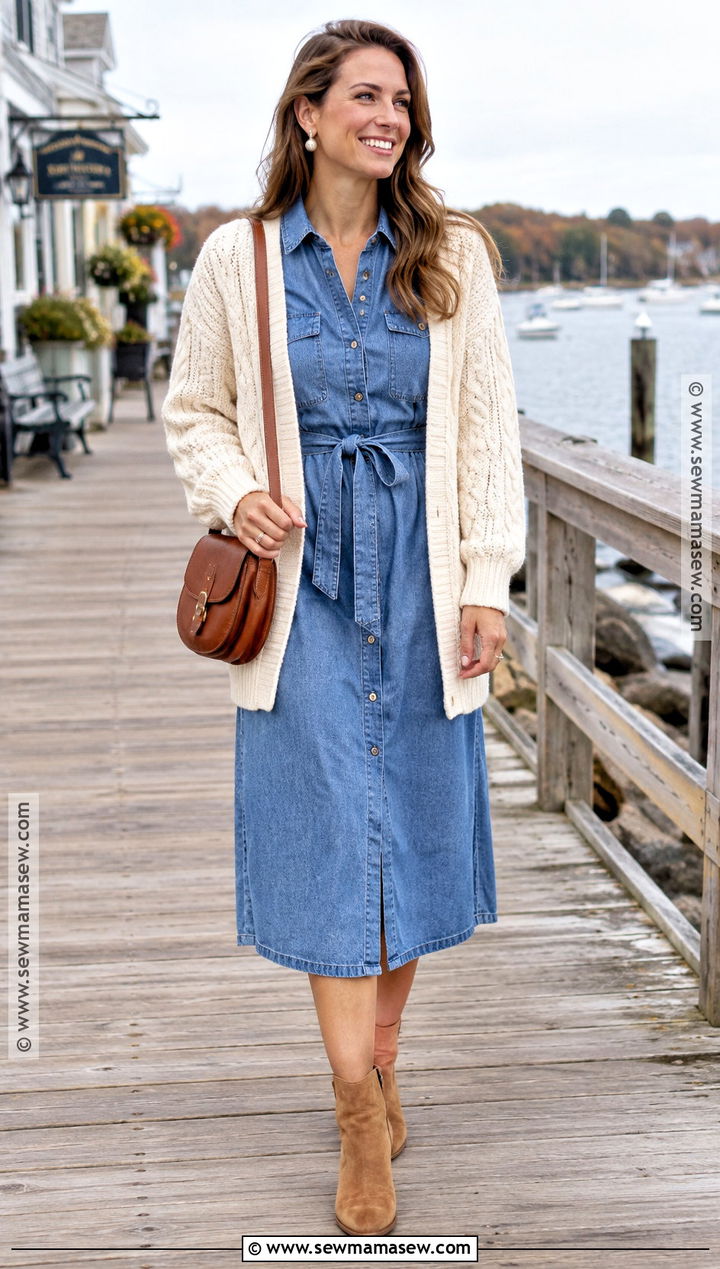 Chambray Shirt Dress Coastal Fall Outfit - 15 coastal fall outfits 2026