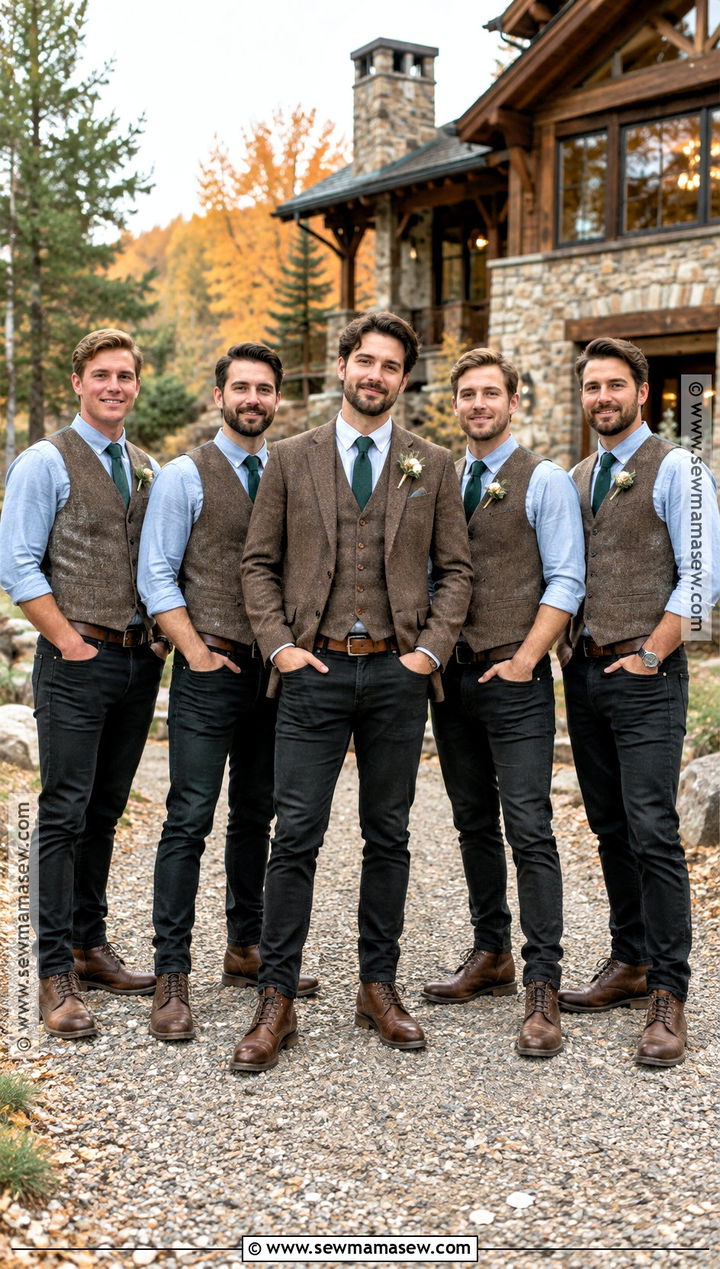 Chambray Shirt Groomsmen Outfit With Black Jeans - 15 fall wedding groomsmen attire jeans