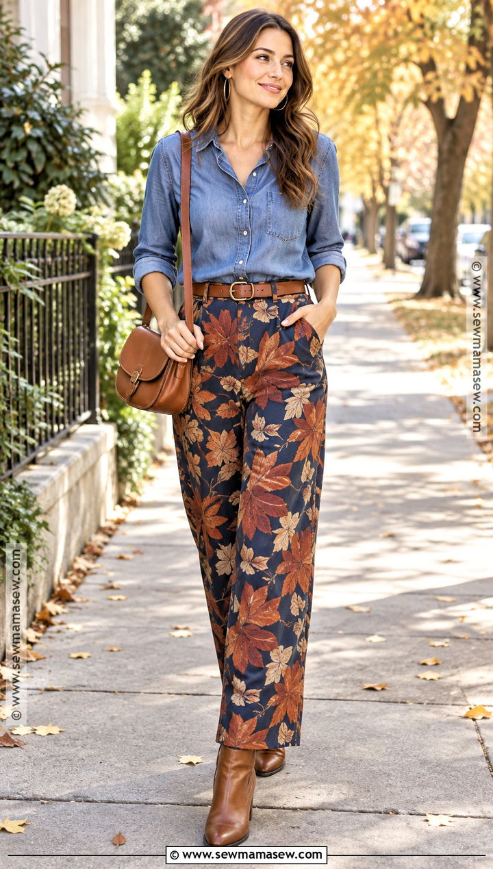 Chambray Shirt With Floral Pants - 15 Autumn Floral Pants