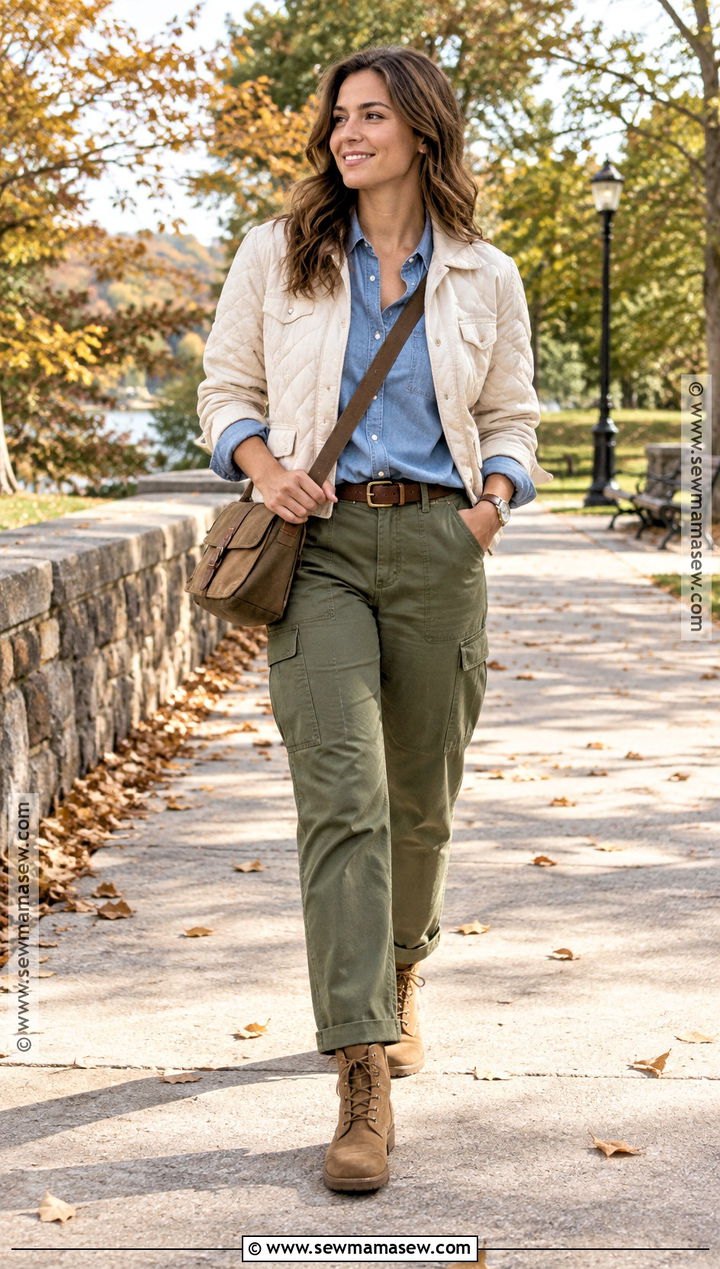 Chambray Shirt With Olive Cargo Pants - 20 fall shirt ideas