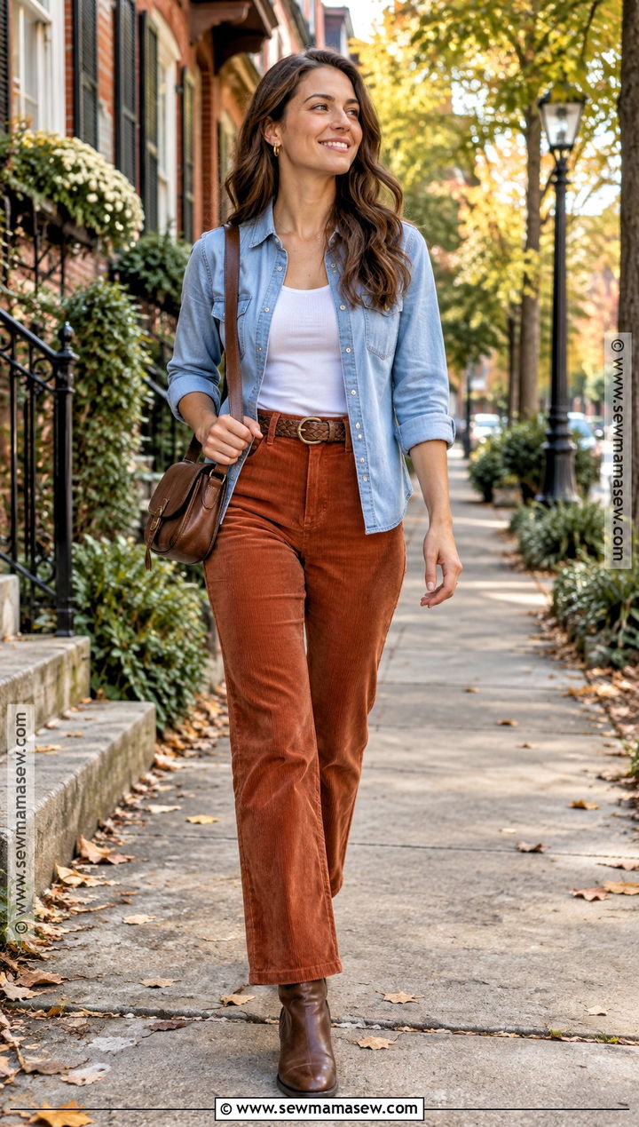 Chambray Shirt and Corduroy Pants Nashville October Outfit - 20 nashville in october outfits