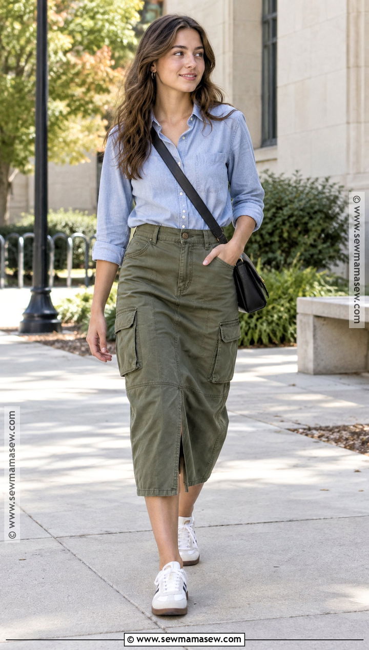 Chambray Top With Cargo Skirt - 25 Back To School Tops
