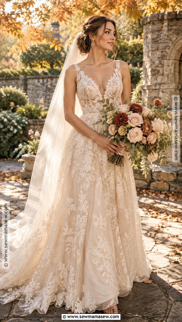 Champagne A Line Wedding Dress - 15 A Line Fall Wedding Dress Ideas