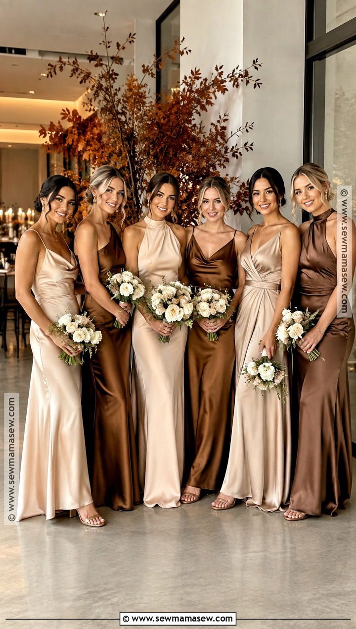 Champagne And Bronze Mismatched Bridesmaid Dresses - 20 fall mismatched bridesmaid dresses
