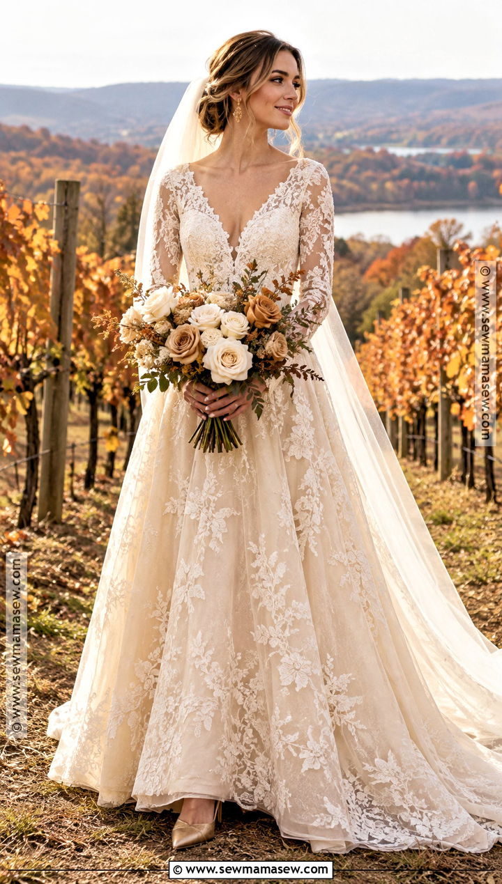 Champagne Autumn Wedding Dress - 25 autumn wedding dress ideas