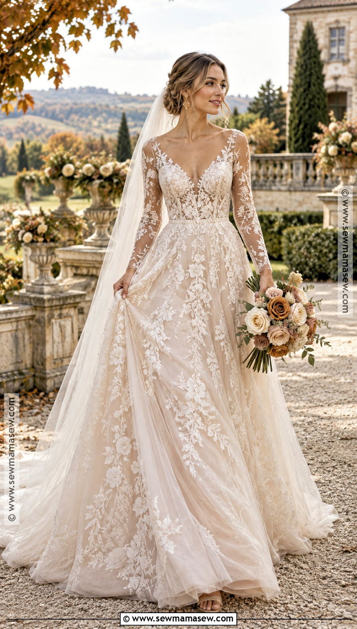 Champagne Autumn Wedding Dress - 20 wedding dress autumn ideas