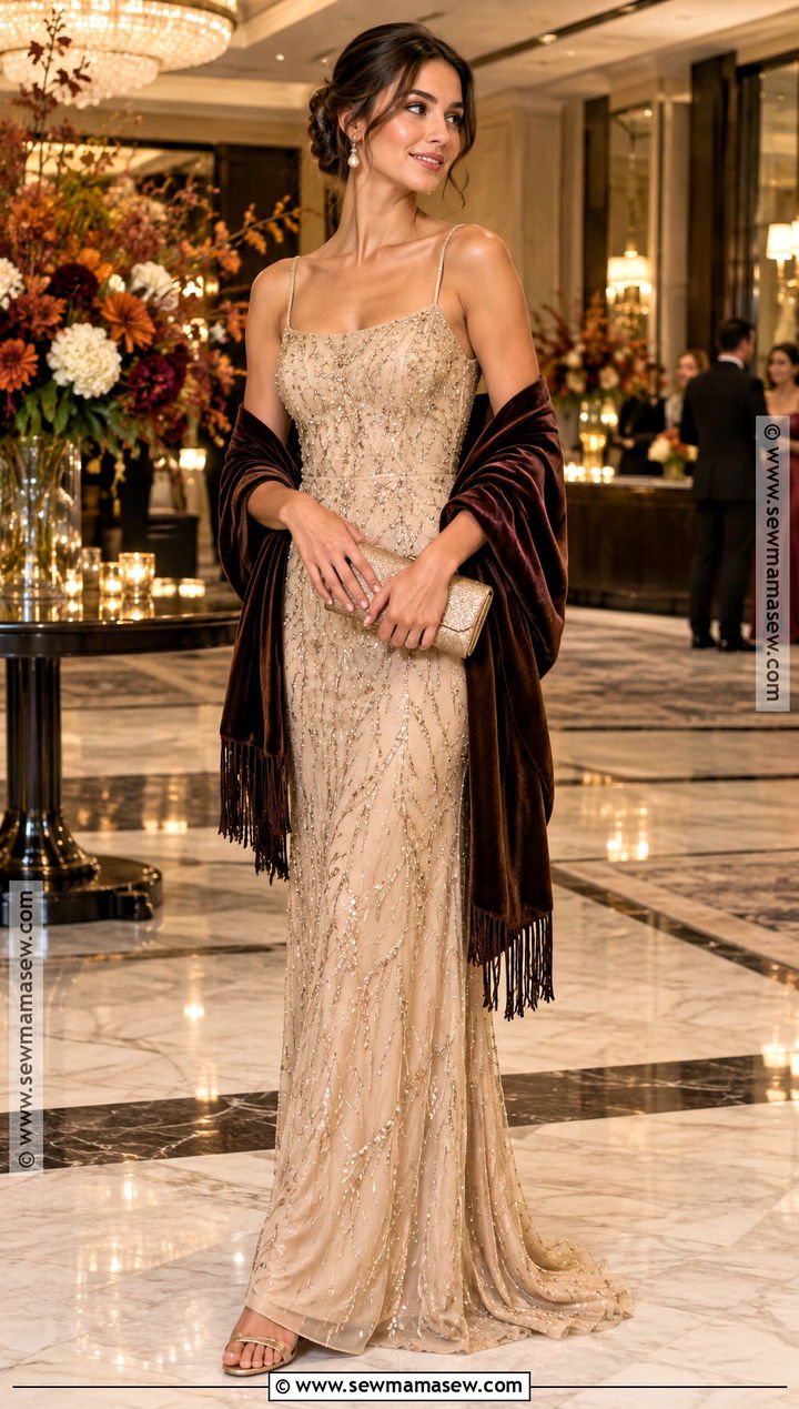 Champagne Beaded Autumn Formal Dress - 20 autumn dress formal ideas