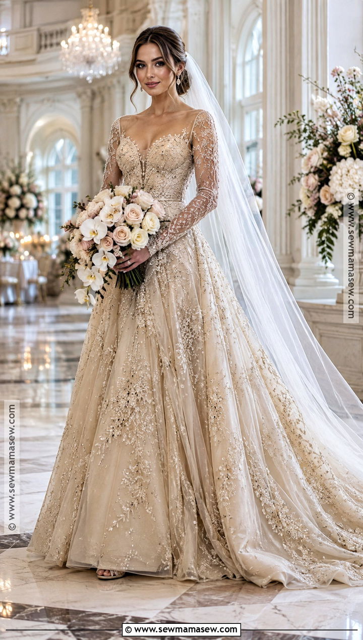 Champagne Beaded Fall Wedding Gown - 20 fall wedding gowns