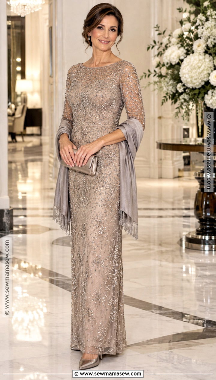 Champagne Beaded Mother of the Groom Dress - 20 mother of the groom dresses fall wedding