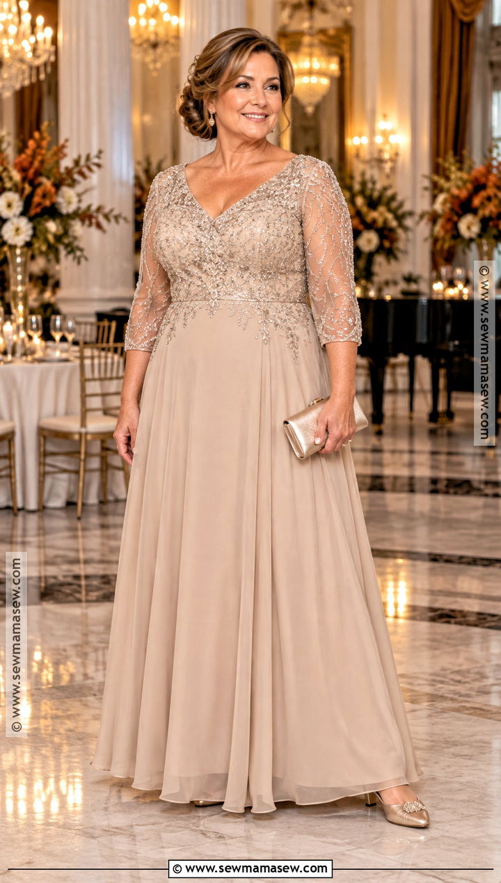 Champagne Beaded Plus Size Mother of the Bride Gown - 20 mother of the bride dresses plus size fall