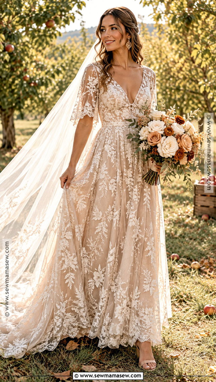 Champagne Boho Autumn Wedding Dress - 15 boho autumn wedding dress ideas