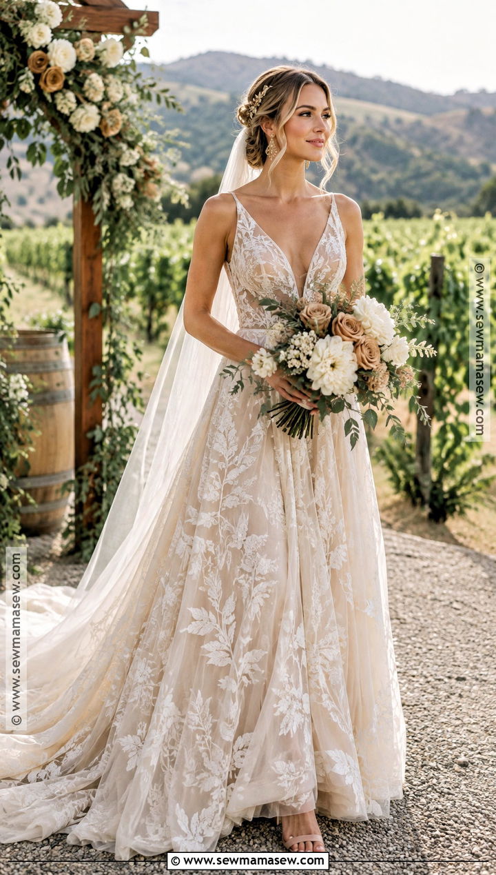 Champagne Boho Wedding Dress - 15 fall boho wedding dress ideas