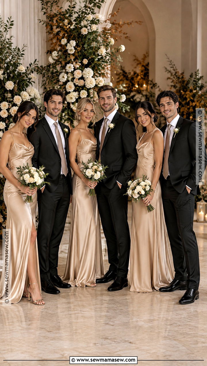 Champagne Bridesmaid Dresses With Black Groomsmen Suits - 15 fall wedding bridesmaid dresses and groomsmen