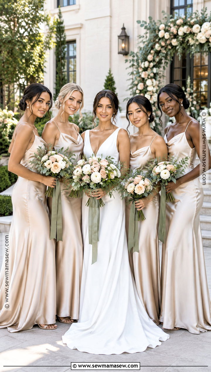 Champagne Bridesmaid Dresses With Sage Green Accents - 20 wedding color schemes fall september bridesmaid dresses