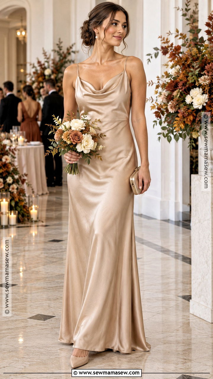 Champagne Cowl Neck Bridesmaid Dress - 20 fall colored bridesmaid dresses