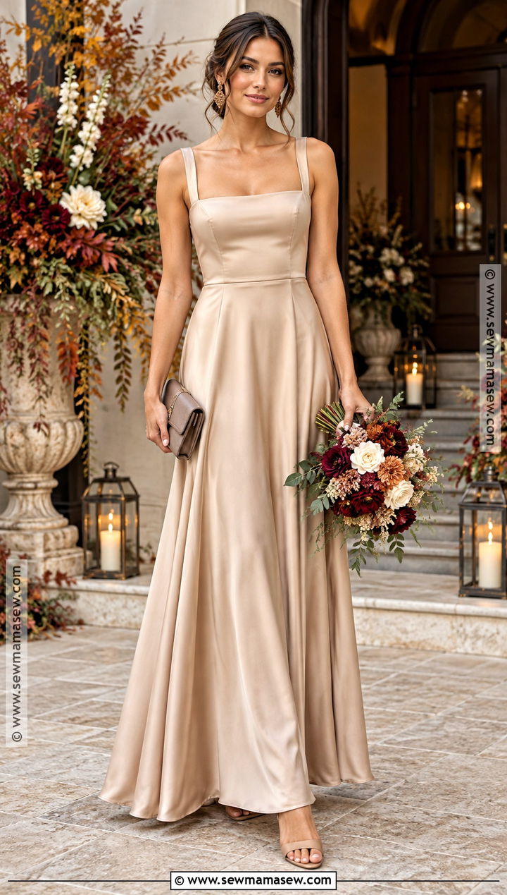 Champagne Crepe Bridesmaid Dress - 15 Autumn Themed Bridesmaid Dresses