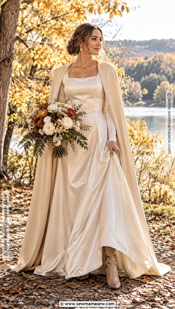 Champagne Elopement Dress With Matching Cape - 15 November Elopement Dress Ideas