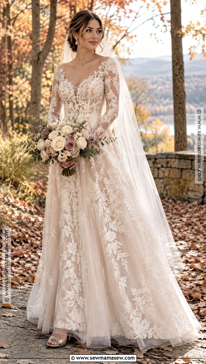 Champagne Fall Wedding Dress - 20 wedding dress for fall ideas