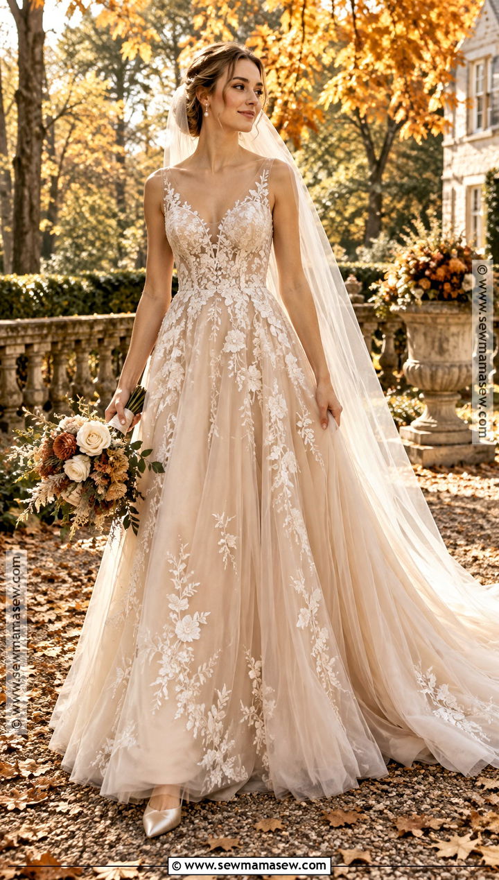 Champagne Fall Wedding Dress - 20 fall wedding dress ideas