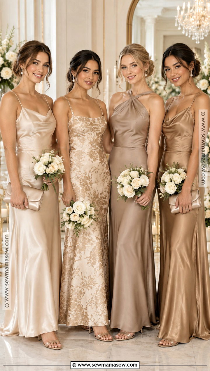 Champagne Floral Jacquard Dress Outfit - 15 Floral Bridesmaid Dresses Mismatched Fall