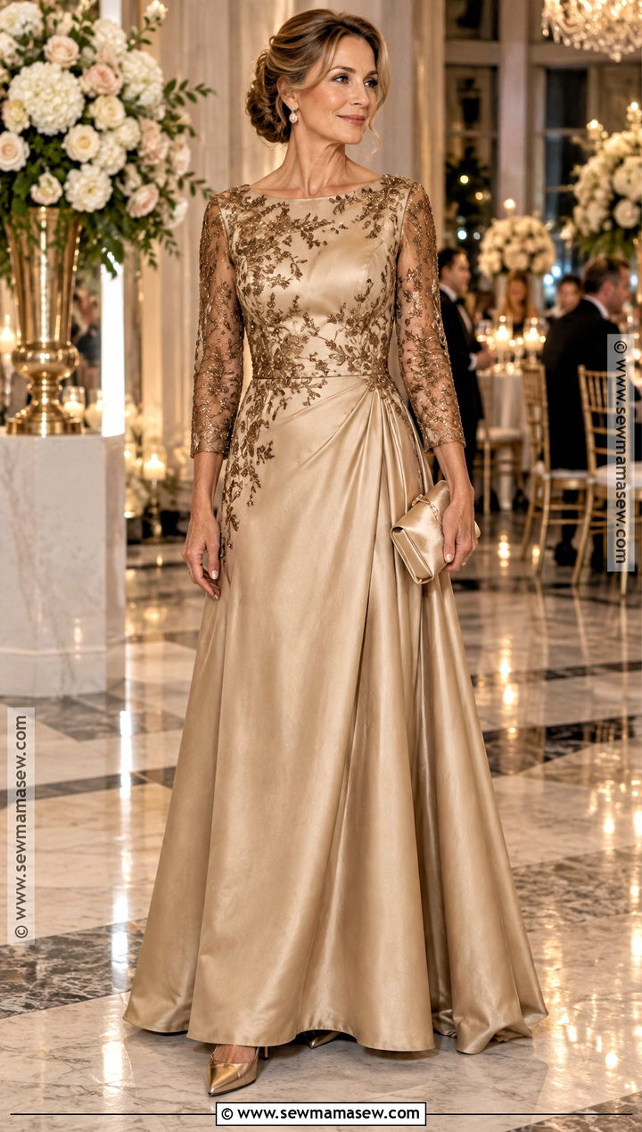 Champagne Gold Embroidered Mother of the Bride Gown - 25 fall mother of the bride dresses