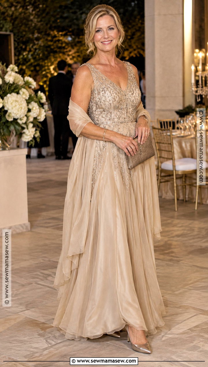Champagne Gold Mother of the Groom A Line Gown - 20 mother of groom dresses fall