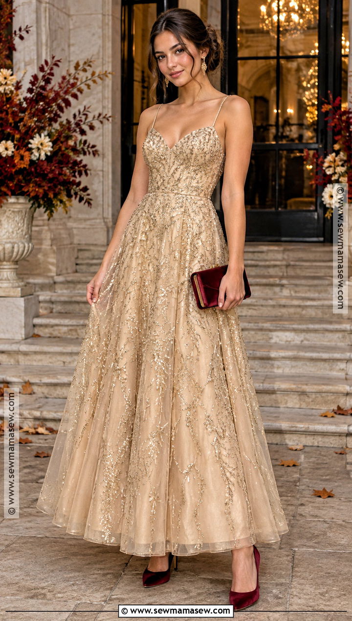 Champagne Gold Prom Dress With Burgundy Accessories - 15 Prom Dresses Autumn Colours