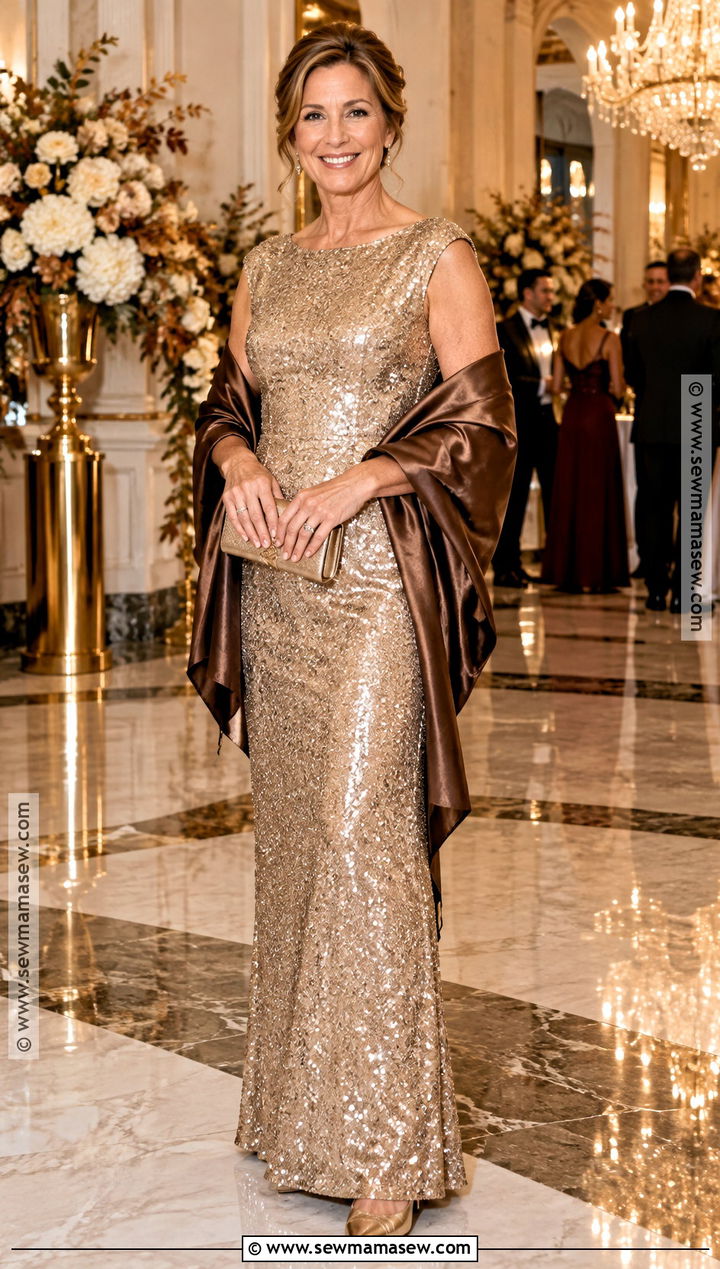 Champagne Gold Sequin Mother Of The Bride Dress - 15 Autumn Mother Of The Bride Dresses