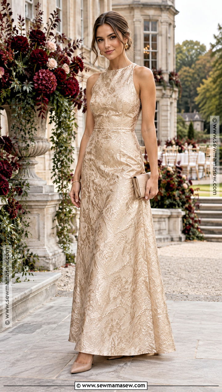 Champagne Jacquard Fall Wedding Party Outfit - 20 fall wedding party attire ideas