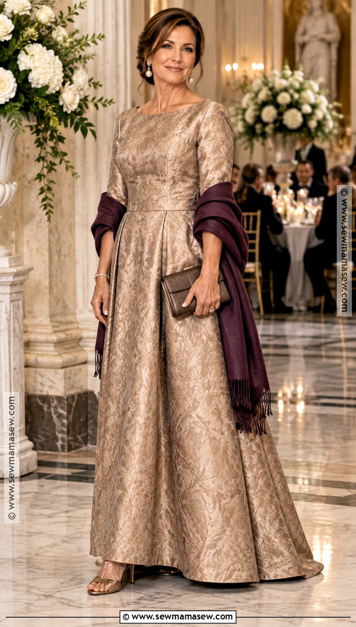 Champagne Jacquard Mother of the Groom Dress - 15 mother of the groom dresses fall