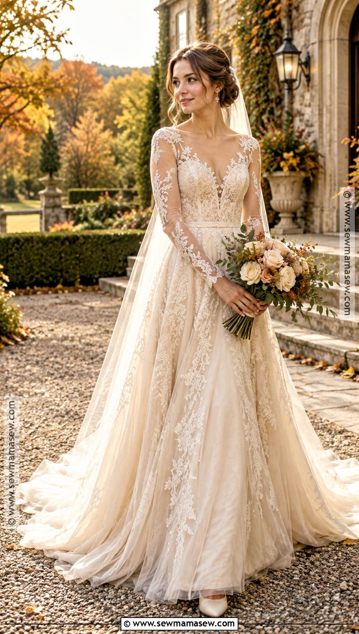 Champagne Lace October Wedding Gown - 15 October Wedding Gowns