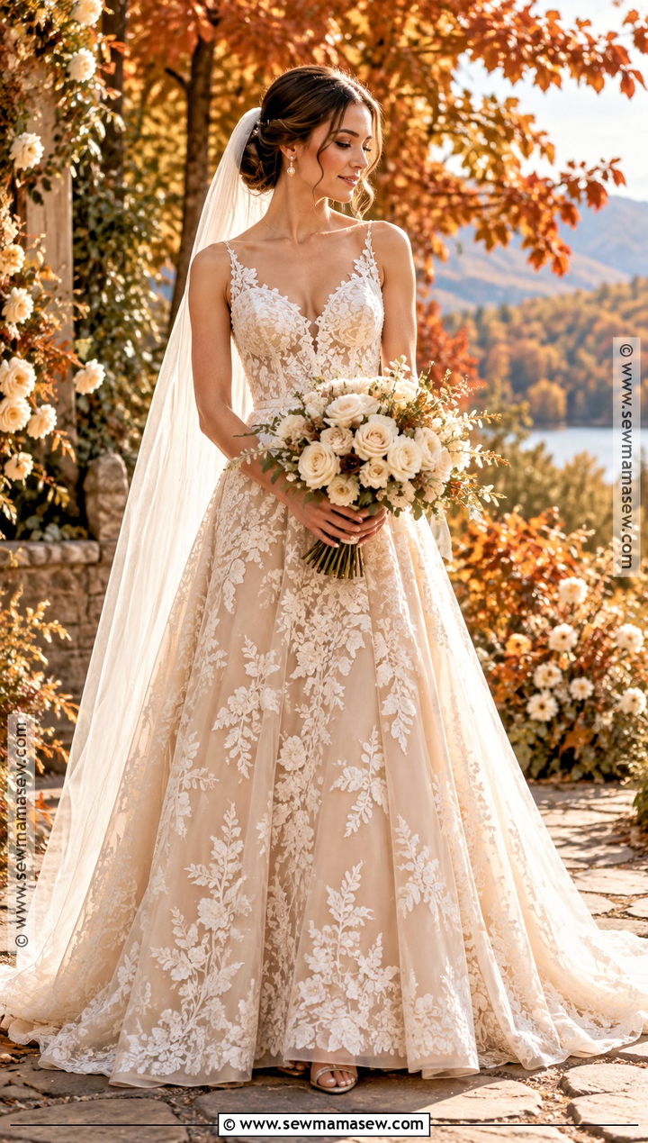 Champagne Lace Wedding Dress - 15 fall lace wedding dress ideas