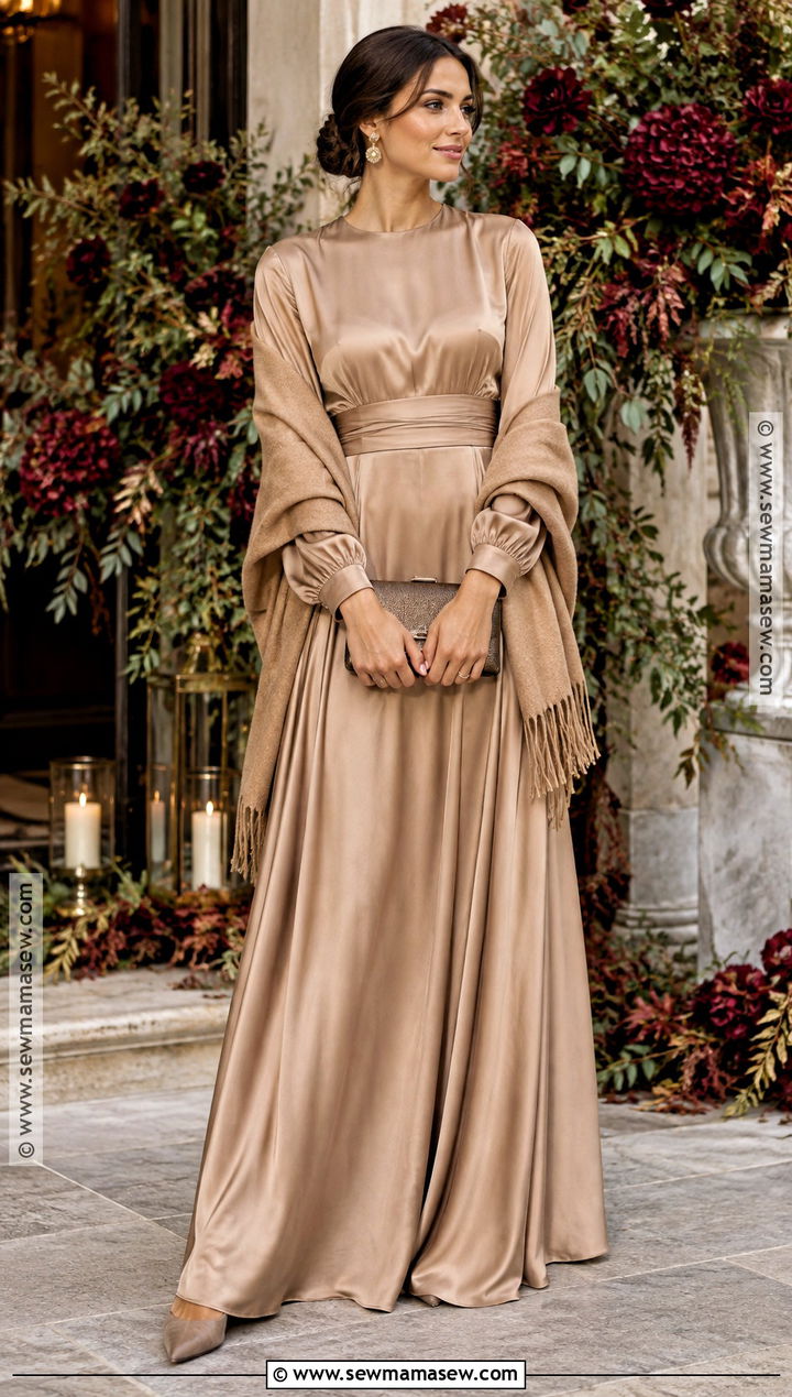 Champagne Long Sleeve Bridesmaid Dress - 20 autumn wedding dress bridesmaid ideas