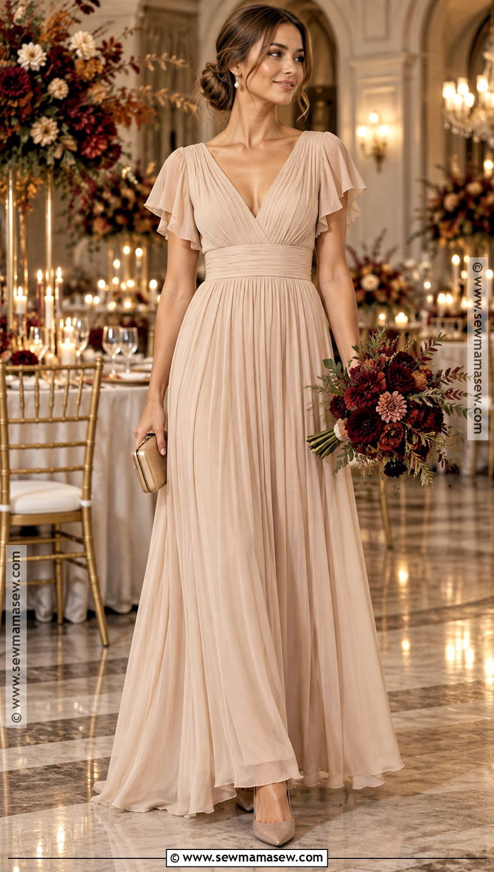 Champagne Pleated Bridesmaid Dress - 15 Fall Coloured Bridesmaid Dresses