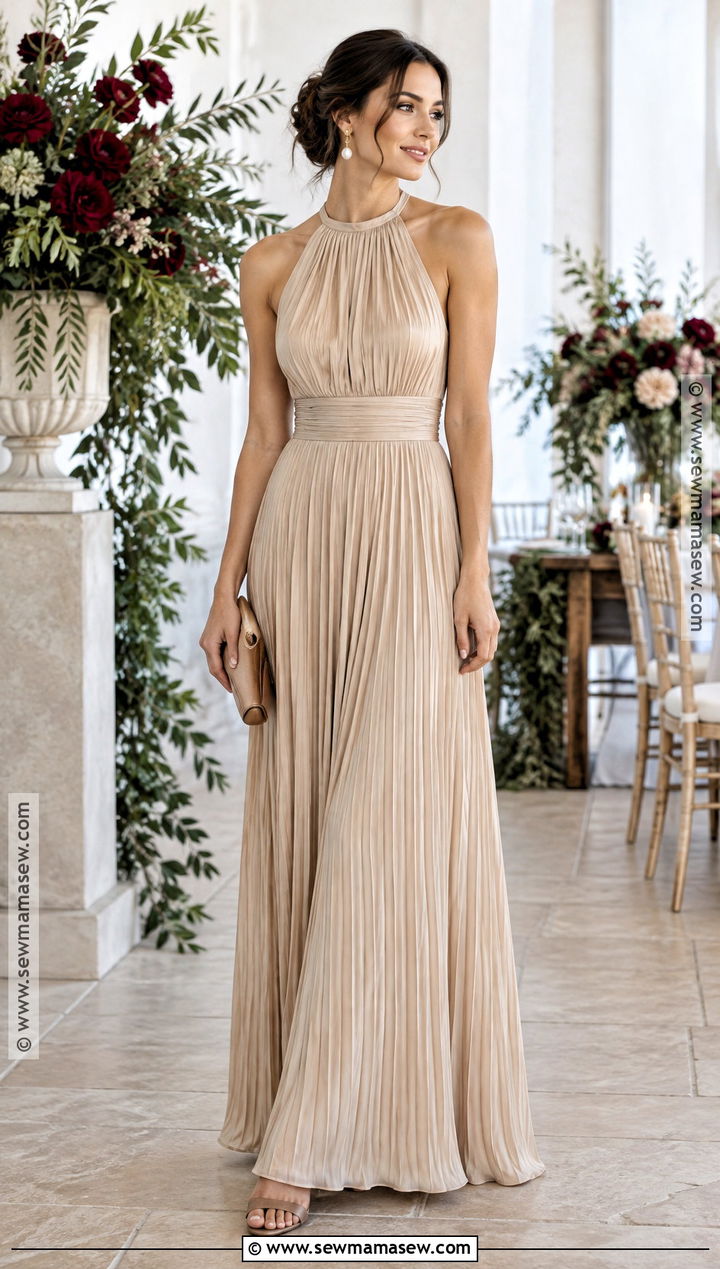 Champagne Pleated Bridesmaid Dress - 15 Brides Maids Fall Dresses