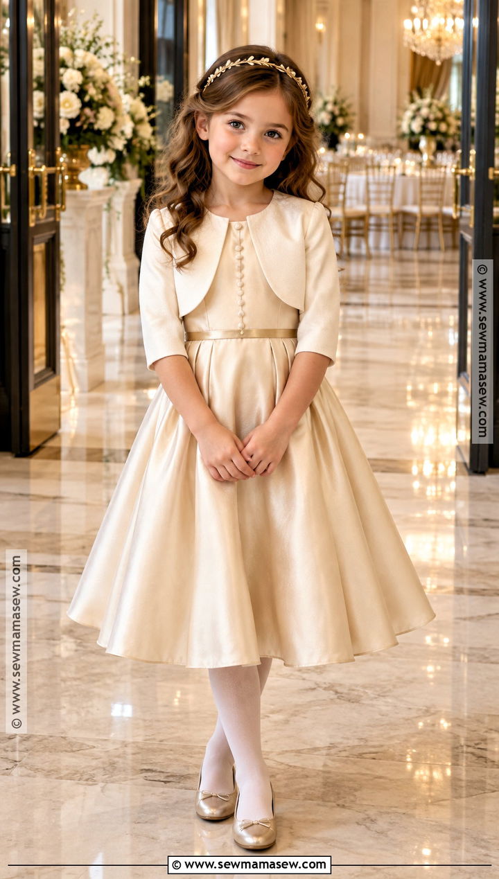 Champagne Satin A Line Flower Girl Dress - 20 Fall Wedding Flower Girl Dresses
