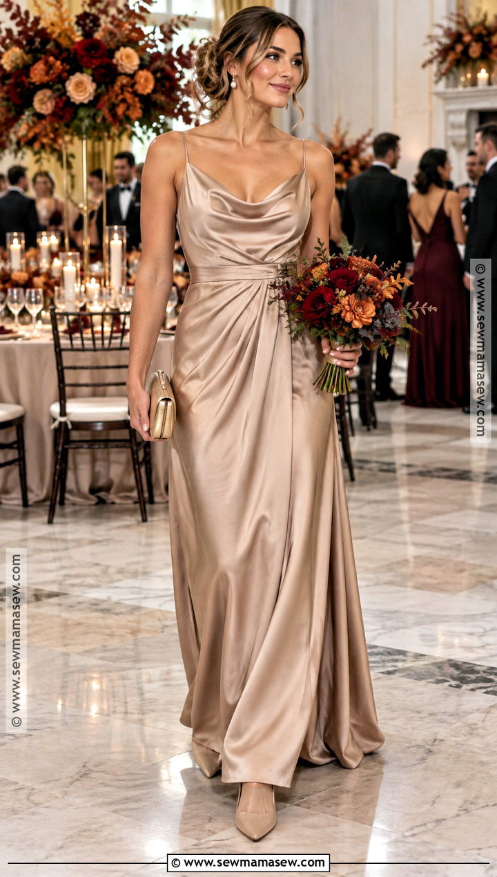Champagne Satin Bridesmaid Dress - 20 fall color bridesmaid dresses
