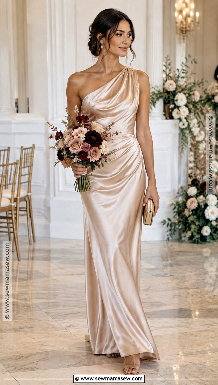 Champagne Satin Bridesmaid Dress - 20 fall wedding colors bridesmaid dresses