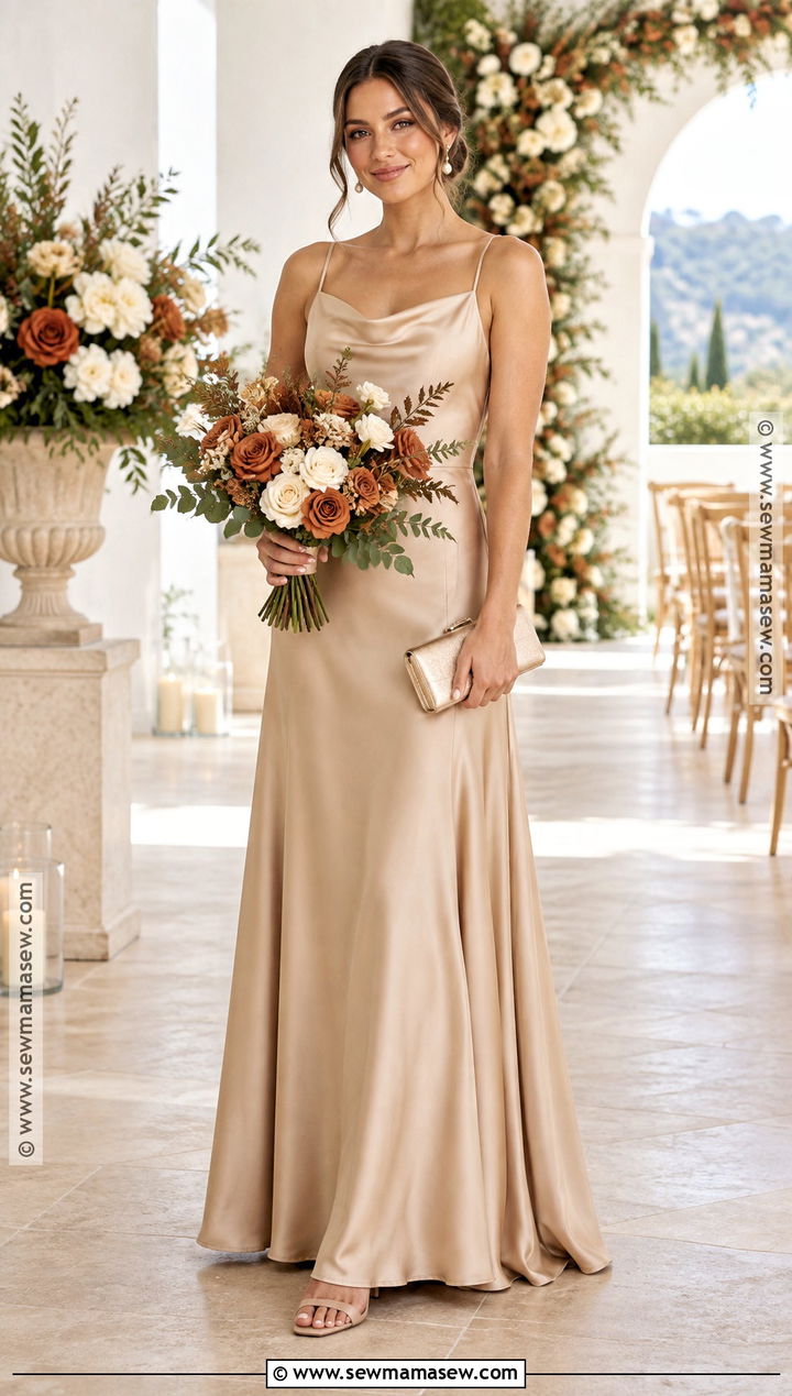 Champagne Satin Bridesmaid Dress - 15 fall tones bridesmaid dresses
