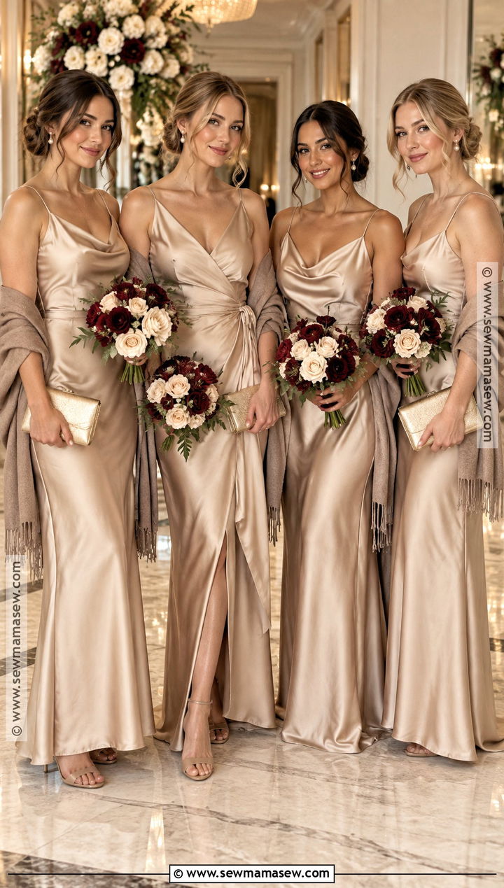 Champagne Satin Bridesmaid Dress - 15 November Wedding Colors Bridesmaid Dress Ideas
