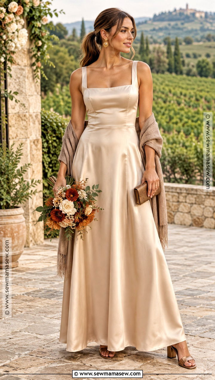 Champagne Satin Bridesmaid Dress With Bronze Accessories - 15 Fall Themed Bridesmaid Dresses
