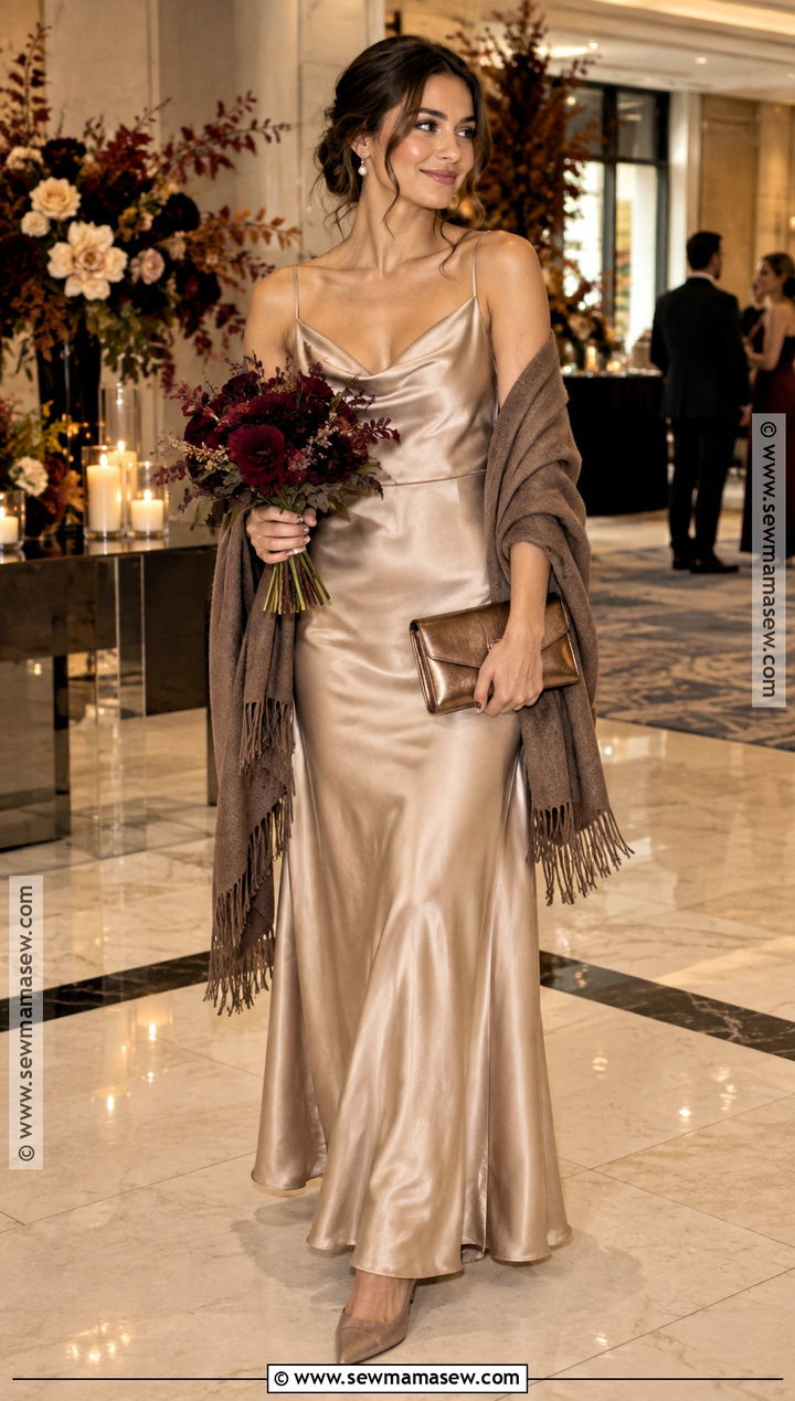 Champagne Satin Bridesmaid Dress With Pearl Jewelry - 25 october bridesmaid dresses