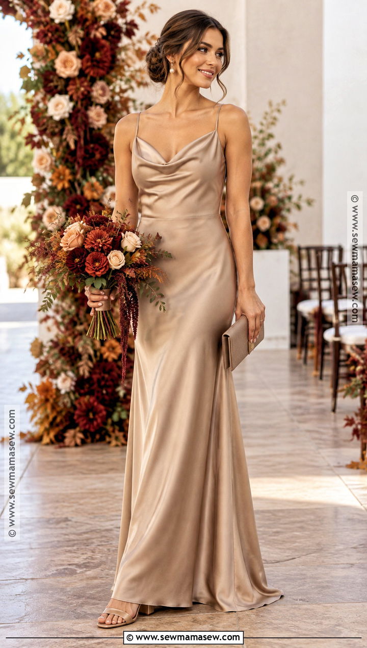 Champagne Satin Bridesmaid Dress - 15 Autumn Wedding Colors Bridesmaid Dress Ideas