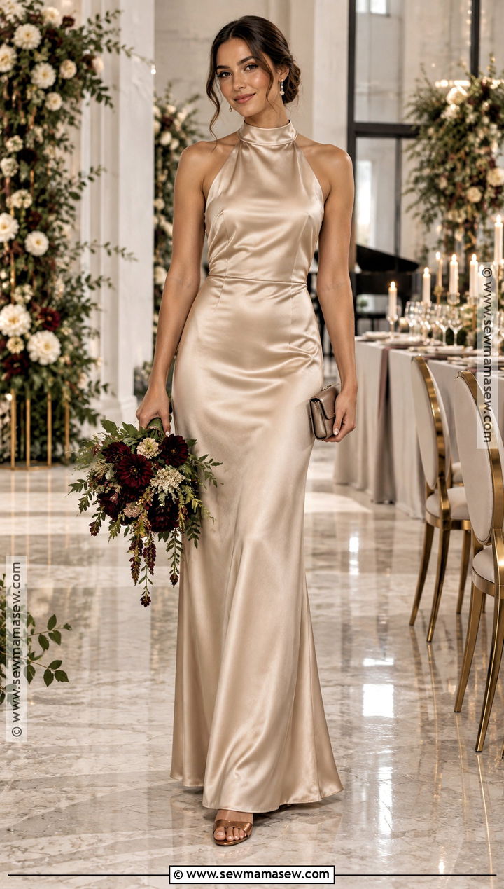 Champagne Satin Column Bridesmaid Dress - 20 bridesmaid dresses autumn