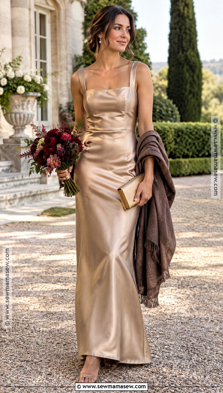 Champagne Satin Column Bridesmaid Dress - 15 Fall Outdoor Wedding Bridesmaid Dresses