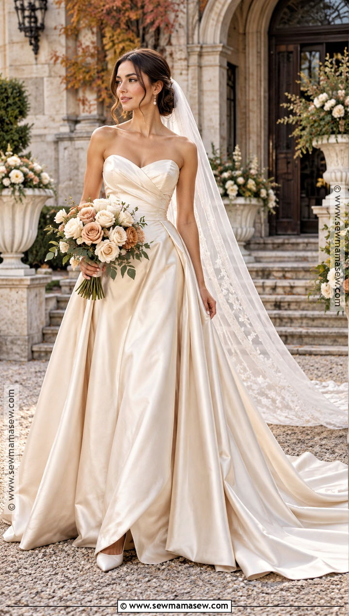 Champagne Satin Fall Wedding Dress - 20 fall color wedding dress ideas