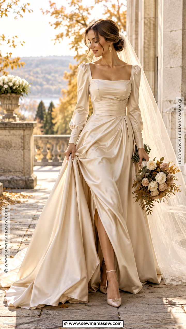 Champagne Satin Fall Wedding Dress - 25 fall wedding dress ideas