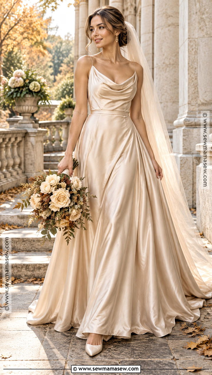 Champagne Satin Fall Wedding Dress - 25 fall wedding dresses bride