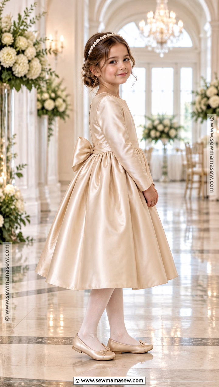 Champagne Satin Flower Girl Dress - 15 November Flower Girl Dresses