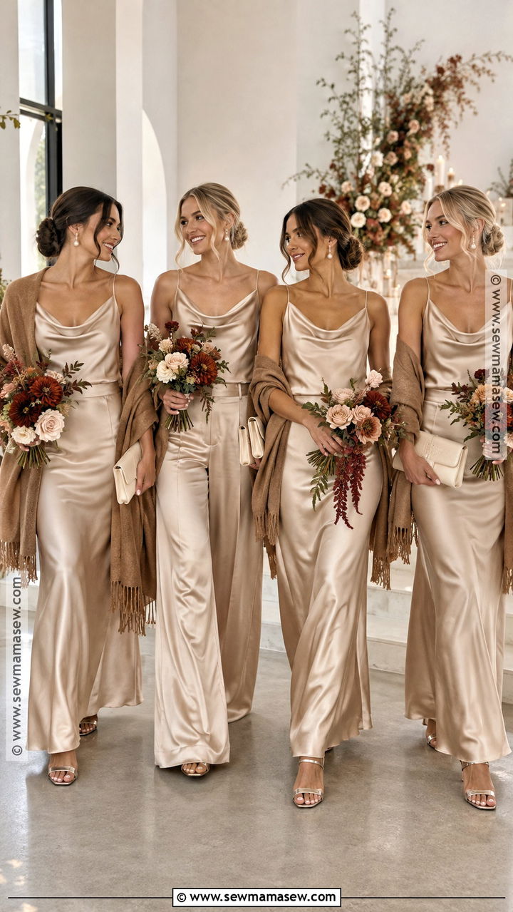 Champagne Satin Separates Bridal Party Outfit - 20 fall bridal party attire ideas